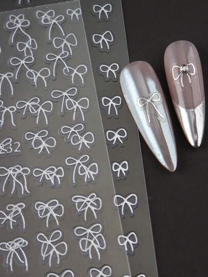 ملصقات أظافر بشكل فراشة لفن الأظافر، ورقتان بملصقات أظافر لطيفة بشكل فراشة فضية، ملصقات فن الأظافر ثلاثية الأبعاد، مستلزمات أظافر ذاتية اللصق بشكل عقدة للنساء مع ملحقات المناكير DIY