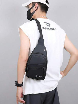 قطعة واحدة حقيبة صدر رجالية بتصميم جديد، حقيبة كاجوال لليد الواحدة للموضة يمكن حملها على الكتف/متقاطعة، سعة كبيرة، مقاومة للماء، حقيبة رسول خفيفة وقابلة للحمل - حقيبة ظهر للوحة الرقمية والكمبيوتر المحمول للجامعة - مع فتحة للسماعات