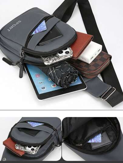 قطعة واحدة حقيبة صدر رجالية بتصميم جديد، حقيبة كاجوال لليد الواحدة للموضة يمكن حملها على الكتف/متقاطعة، سعة كبيرة، مقاومة للماء، حقيبة رسول خفيفة وقابلة للحمل - حقيبة ظهر للوحة الرقمية والكمبيوتر المحمول للجامعة - مع فتحة للسماعات