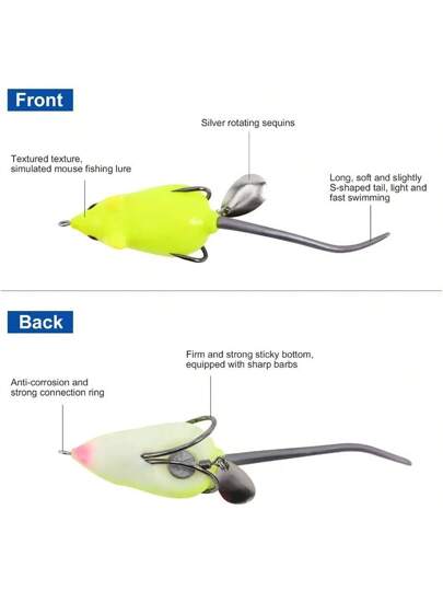 قطعة واحدة من طُعم السمك الاصطناعي شبه البلاستيكية على شكل فأر أو قرد أو ضفدع، طَعَم سمكة عائمة للصيد السطحي، طائر أسماك القاروس والأسماك المفترسة