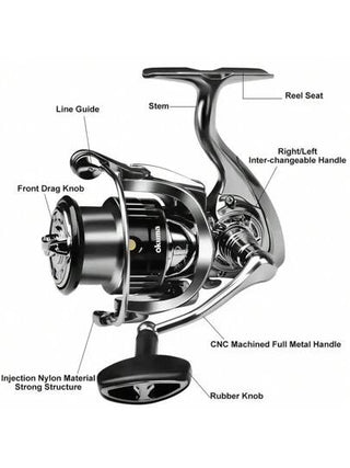 مقبض بكرة معدني من أوكوما مناسب للبحر المالح والمياه العذبة، مناسب لأي نوع من أنواع الأسماك