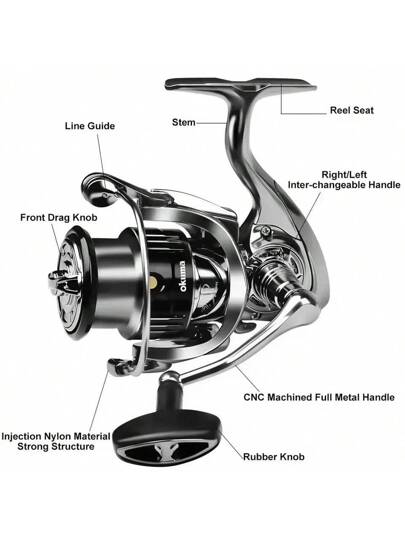 مقبض بكرة معدني من أوكوما مناسب للبحر المالح والمياه العذبة، مناسب لأي نوع من أنواع الأسماك