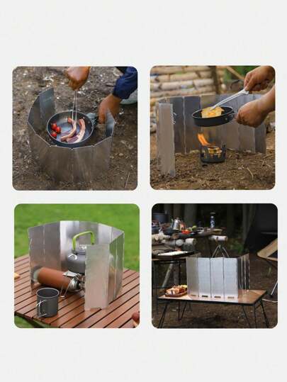 قطعة واحدة من درع الرياح للموقد الخارجي للتخييم، من سبيكة الألومنيوم الخفيفة الوزن قابل للطي مع حقيبة تخزين، درع رياح محمول للموقد الخارجي والموقد البوتان، لوازم التخييم