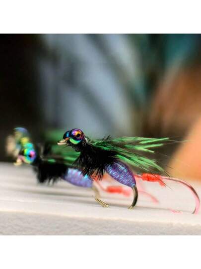 5 قطعة / مجموعة طعم صيد سمك الذباب مع صندوق، طعم جذاب سريع للسمك، طعم أفعى الخشخاش الواقعي، مناسب لعشاق الصيد في الهواء الطلق