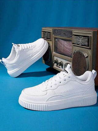 أحذية التزلج ذات البطانة السميكة للرجال - أحذية رياضية مضادة للانزلاق وزيادة الارتفاع، أحذية شوارع خفيفة الوزن، أحذية رياضية بيضاء متعددة الوظائف للربيع