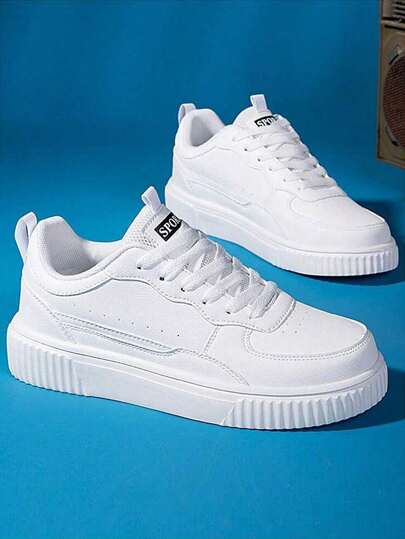 أحذية التزلج ذات البطانة السميكة للرجال - أحذية رياضية مضادة للانزلاق وزيادة الارتفاع، أحذية شوارع خفيفة الوزن، أحذية رياضية بيضاء متعددة الوظائف للربيع