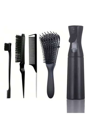 5 قطع أدوات تصفيف الشعر المتموج - فرشاة فك التشابك، بخاخ ومشطين للنساء ذوات الشعر المتموج أو الطبيعي، مناسبة لحواف الشعر واستخدام الصالون