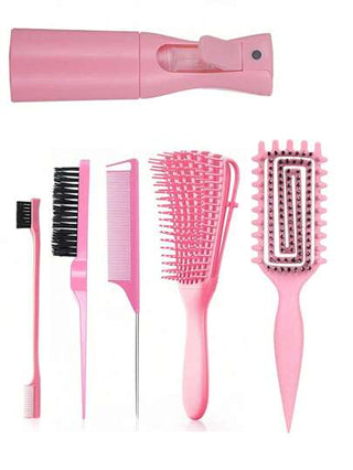 5 قطع أدوات تصفيف الشعر المتموج - فرشاة فك التشابك، بخاخ ومشطين للنساء ذوات الشعر المتموج أو الطبيعي، مناسبة لحواف الشعر واستخدام الصالون