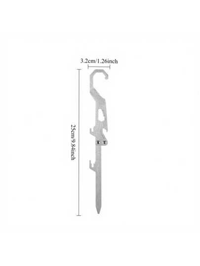 1 خطاف متعدد الوظائف من الفولاذ المقاوم للصدأ - حامل لملف الناموسية قابل للطي، فتاحة زجاجات ، مقياس، قابس الأرض مناسب للتخييم والتنزه والرحلات الخلفية