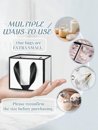 20 حقيبة هدايا صغيرة ذات حواف بيضاء وسوداء مع مقابض- مناسبة للحرفيين ومنظمي الحفلات وواهبي الهدايا، رائعة للأعراس والأعياد الميلادية والحفلات والأعمال اليدوية و تخزين المجوهرات - حجم صغير إلى متوسط في لون الكرافت الوردي (7*5.9*2.75 بوصة) أكياس هدايا الحفل