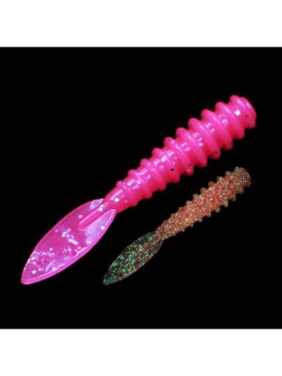 10 قطع طعم صيد سمك ناعم، 3.6 سم/1.4 بوصة 0.4 جرام من مادة TPE ملونة تضيء في الظلام على شكل ديدان صغيرة ذات ذيل ريشي، مناسبة للسمك المسطح في الليل وصيد السمك السطحي والنهري