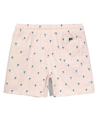 Manfinity Swimmode شورت شاطئ مع جيوب ذو خصر رباط مع خطوط شجرة النخيل للرجال