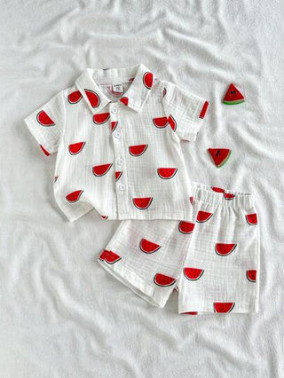 Vintaside Kids مجموعة قميص وشورت مطبوع عليه البطيخ، قطعتين/حزمة، ملابس صيفية لأطفال الرضع والأولاد
