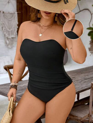 SHEIN Swim Curve بدلة رومبير صيفية ذات حمالة رفيعة باللون الأسود المبسطة للمرأة كبيرة الحجم، للعطلات
