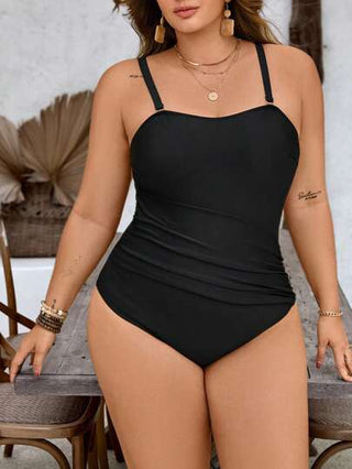 SHEIN Swim Curve بدلة رومبير صيفية ذات حمالة رفيعة باللون الأسود المبسطة للمرأة كبيرة الحجم، للعطلات