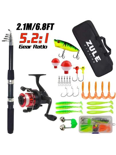 طقم بداية صيد سمك كامل ، يشمل طعم تلسكوبي بطول 80.7 بوصة ، خيط ، طعوم ، خطافات واكسسوارات ، مناسب للصيادين المبتدئين / الشباب