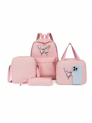 مجموعة 4 قطع من حقيبة الظهر البسيطة والرسمية والأنيقة للمدرسة، تشمل حقيبة الظهر وحقيبة اليد وحقيبة الرسائل وحقيبة القلم