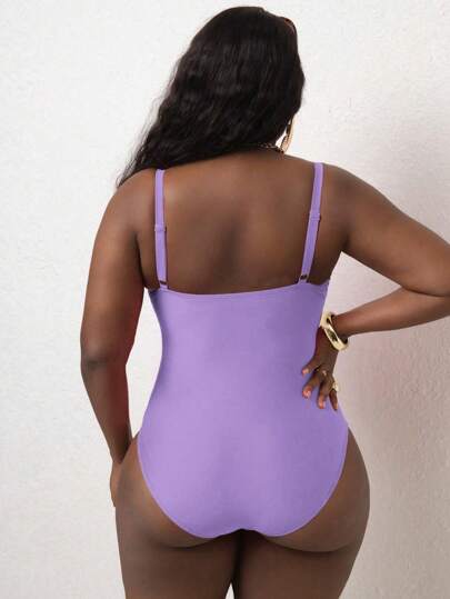 Slaydiva بدلة سباحة عصرية و كاجوال من قطعة واحدة للمقاسات الكبيرة، بلون واحد، قابلة للتعديل