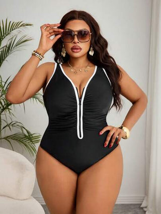 Swim Vcay بدلة سباحة قطعة واحدة للمرأة البدينة، محافظة ذات لون أسود وأبيض للحفلات على الشاطئ والعطلات