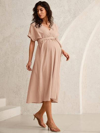 MaterniWear فستان حمل أنيق بلون سادة بأكمام قصيرة