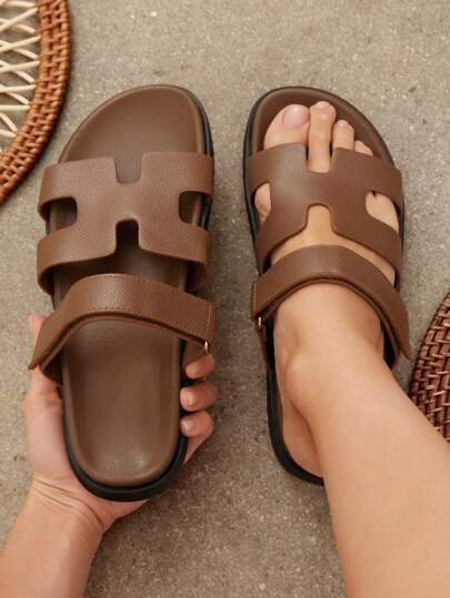 SHUZIA صنادل نسائية مريحة ذات فتحة كاجوال بنمط دائري أنيق مريحة بكعب مسطح مفتوحة بشريطين