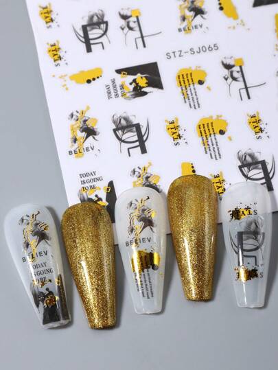 2 قطعة من ملصقات الزخرفة الأظافر ذات نقوش الورق الزهري والتدرج الهندسي المزخرف والوردي الدخاني المائي المزخرف ، الأزهار الملونة، ملصقات لقوالب أظافر 3D للزينة والطلاء باليد