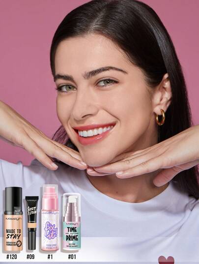 Misslyn مجموعة ميكياج أساس مثالي من MISSLYN - 5 قطع، أساس مقاوم للماء متين، يحقق تناغم لون البشرة، مقاوم للماء، طويل الأمد، كونسيلر قوي للتغطية، كونسيلر سائل، يحقق تناغم لون البشرة، رذاذ تثبيت الميكياج،برايمر ناعم وحريري للبشرة - طويل الأمد،إنهاء...