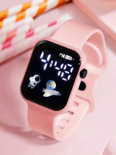 ساعة إلكترونية للأطفال والطلاب بتصميم رائد الفضاء مزودة بشاشة عرض التاريخ، مناسبة للاستخدام اليومي قطعة واحدة