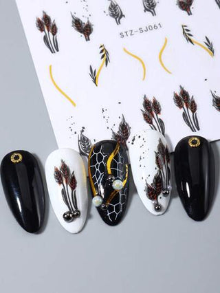 قطعتان من الملصقات الزخرفية لفن الأظافر بألوان الأكوارلين الحبري والأوراق والأزهار الربيعية والعبارات الملونة والزخارف الهندسية والأزهار الدخانية 3D ذاتية اللصق ديكور DIY