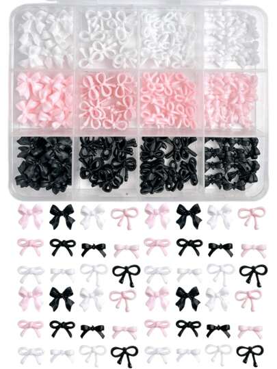 1 صندوق من تميمة اصابع الأظافر اللطيفة الوردية المصنوعة من الراتنج مزينة بأربطة مفرغة ، ديكورات وإكسسوارات فنية للأظافر DIY