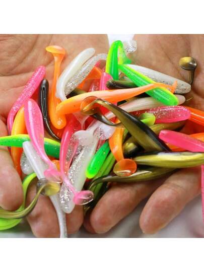 50 قطعة طعم صيد سمك ناعم واقعي، طعم بذيل متأرجح من نوع T، طعم سمك اصطناعي بايونكي ذو ذيل متحرك، مناسب للمياه العذبة والمالحة، معدات صيد السمك، ملحقات الصيد