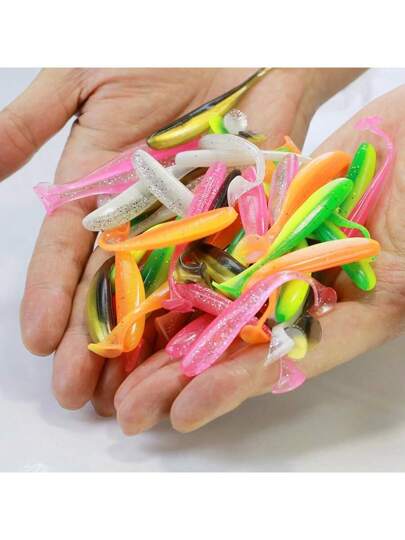 50 قطعة طعم صيد سمك ناعم واقعي، طعم بذيل متأرجح من نوع T، طعم سمك اصطناعي بايونكي ذو ذيل متحرك، مناسب للمياه العذبة والمالحة، معدات صيد السمك، ملحقات الصيد