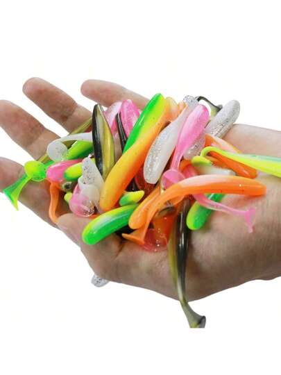 50 قطعة طعم صيد سمك ناعم واقعي، طعم بذيل متأرجح من نوع T، طعم سمك اصطناعي بايونكي ذو ذيل متحرك، مناسب للمياه العذبة والمالحة، معدات صيد السمك، ملحقات الصيد