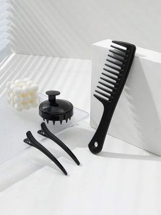 4 قطع مجموعة تصفيف الشعر: مشط ذو أسنان واسعة، فرشاة تدليك سيليكون للشامبو، مشبك البط. مشط الأسنان الكبيرة يفك تشابك الشعر، مشبك البط للاستخدام اليومي وقص الشعر والبوم، مناسب للاستخدام المنزلي والصالون