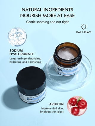 Beauty Host طقم كريمات الوجه النهار والليل - كريم النهار بحمض الهيالورونيك وكريم الليل بالريتينول ، مرطب ومجدد، العناية اليومية بالبشرة (50جرام + 50جرام)