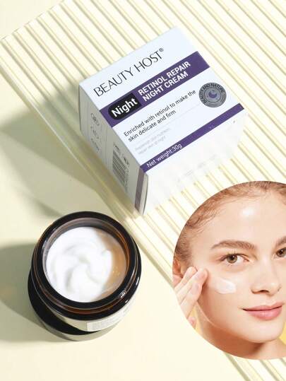 Beauty Host طقم كريمات الوجه النهار والليل - كريم النهار بحمض الهيالورونيك وكريم الليل بالريتينول ، مرطب ومجدد، العناية اليومية بالبشرة (50جرام + 50جرام)