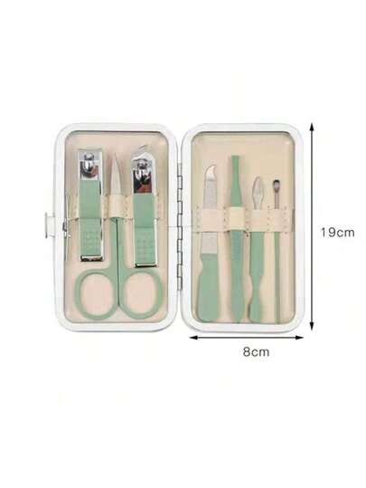 7 قطع من طقم مقص أظافر من الفولاذ المقاوم للصدأ، يشمل ملف أظافر، مقص قلب، ملعقة أذن، مقص حواجب، كاشطة أظافر، مقص أظافر، أدوات تجميل منزلية