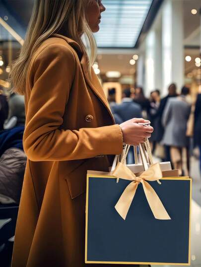 5 حقائب هدايا من ورق الكرافت بطراز كلاسيكي مع مقابض، مزينة بربطة فراشة، سعة كبيرة باللون الأزرق الداكن، أكياس ورقية بألوان صلبة لصناعة DIY، صناديق هدايا للمجوهرات، مناسبة لحفلات عيد الميلاد، الحفلات الصيفية، موسم الأعراس، الحفلات الخارجية، المناسبات العطل