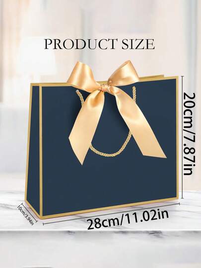 5 حقائب هدايا من ورق الكرافت بطراز كلاسيكي مع مقابض، مزينة بربطة فراشة، سعة كبيرة باللون الأزرق الداكن، أكياس ورقية بألوان صلبة لصناعة DIY، صناديق هدايا للمجوهرات، مناسبة لحفلات عيد الميلاد، الحفلات الصيفية، موسم الأعراس، الحفلات الخارجية، المناسبات العطل