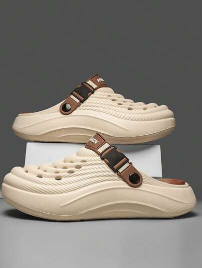 صنادل قابلة للارتداء بدون ربط قاعدة سميكة مريحة وقابلة للتنفس للرجال، عصري ومتعدد الاستخدامات للصيف