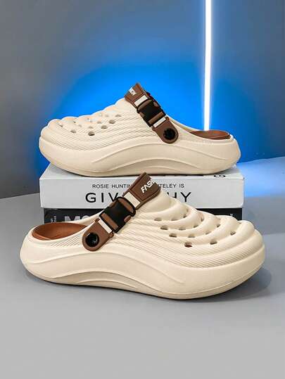 صنادل قابلة للارتداء بدون ربط قاعدة سميكة مريحة وقابلة للتنفس للرجال، عصري ومتعدد الاستخدامات للصيف