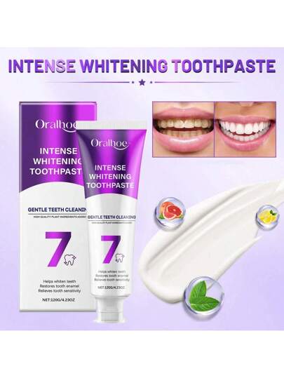 معجون أسنان 120 جرام لإزالة بقع الأسنان - تنظيف وعناية لطيفة للأسنان، يزيل البقع والأسنان الصفراء ورائحة الفم الكريهة، يضيء ويطهر التجويف الفموي للعناية اليومية بالأسنان
