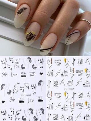 4 قطعة ملصقات فن الأظافر من رسومات الألوان المائية والأوراق والزهور الربيعية والشكل الهندسي وال-أزهار الكاربونية ، ملصقات لزجة ذاتية اللصق ديكور زخرفة الأظافر