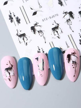 4 قطعة ملصقات فن الأظافر من رسومات الألوان المائية والأوراق والزهور الربيعية والشكل الهندسي وال-أزهار الكاربونية ، ملصقات لزجة ذاتية اللصق ديكور زخرفة الأظافر