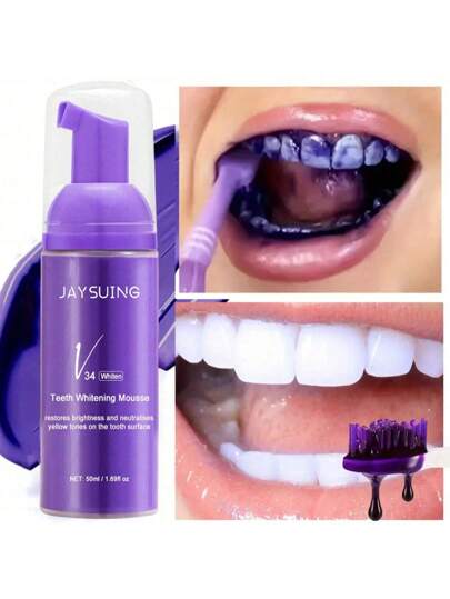 معجون أسنان بنوع V34 ، موس تبييض الأسنان 50 مل - ينشّط العناية بالفم ، ينظف الأسنان ، يزيل البقع الصفراء والبقع الداكنة