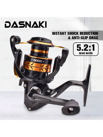 بكرة ذهبية ماتورية كاملة المعدن من DASNAKI مع 13 + 1 لاقط كُرات، بنسبة تروس 5.2:1، بمقبض مصنوع من الإيفا