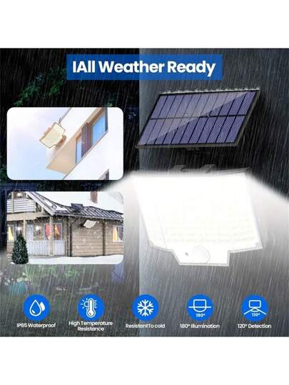 قطعة واحدة مصباح حائط شمسي خارجي LED 160 وات، مصباح حائط شمسي خارجي منقسم، مصباح شمسي خارجي مقاوم للماء، 160 لمبة LED عالية السطوع، سهل التركيب، جهاز تحكم عن بعد، بطارية 1800 مللي أمبير، عمر بطارية طويل، مناسب للاستخدام الخارجي والحدائق