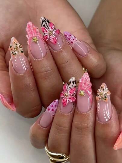 2 قطعة ملصقات أظافر أنيقة زهرة الخبازي 5D ، قطعتان زهرة وبتلات باللون الوردي والأزرق والأحمر لأسلوب الصيف DIY Y2K لاصقة ذاتية الالتصاق شريحة ديكور فن الأظافر والمناكير للنساء