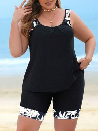SHEIN Swim Curve بدلة سباحة تانكيني كبيرة الحجم بعروات واسعة وياقة دائرية بلا أكمام للصيف