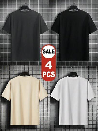 مجموعة من 4 قطع من تيشيرتات الرجال قصيرة الأكمام للصيف ، مجموعة الموضة 2025 ، تشمل مجموعة متنوعة من الألوان والتصاميم ، سهلة المزج والتناسق ، مثالية للارتداء اليومي